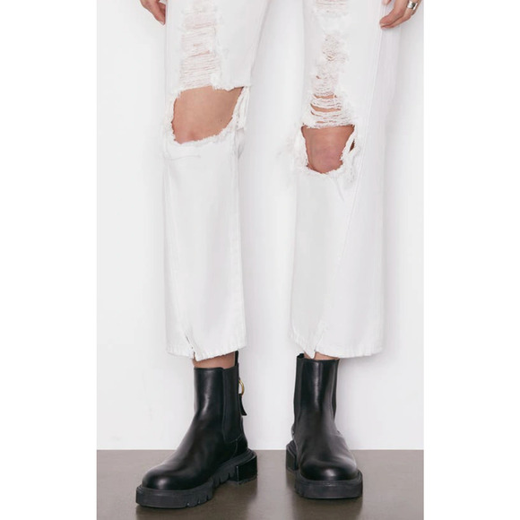 Frame Le Jane Crop Distressed Straight-Leg Jean 27 White Rumpled Blanc Destruct - Picture 3 of 15